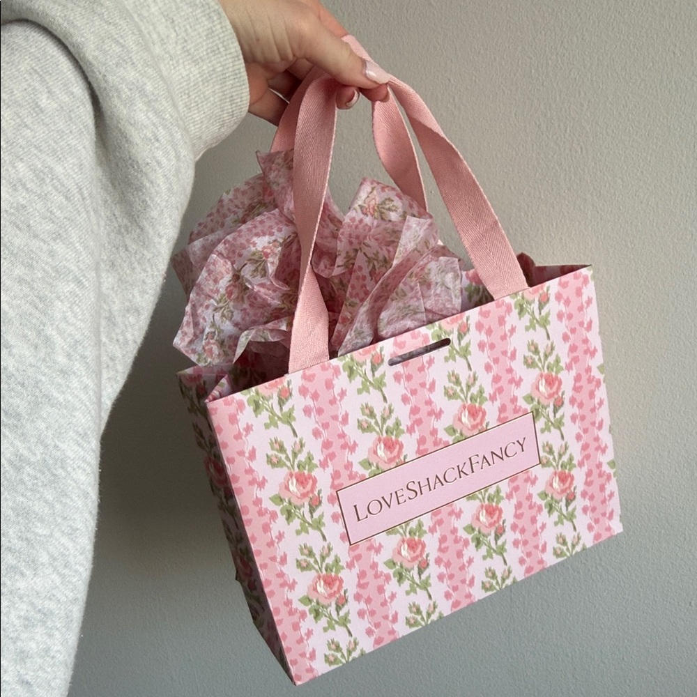 LoveShackFancy Pink Floral Mini Tote with Ribbon Handles